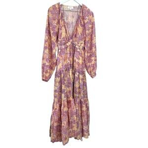 A.L.C. Loretta Long Sleeve Tiered Midi Dress in Abstract Floral Print Size 4